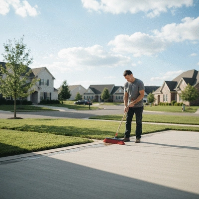 User maintaining concrete surface