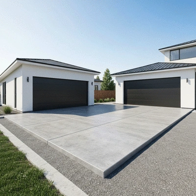 Lifestyle image of a concrete garage slab installation