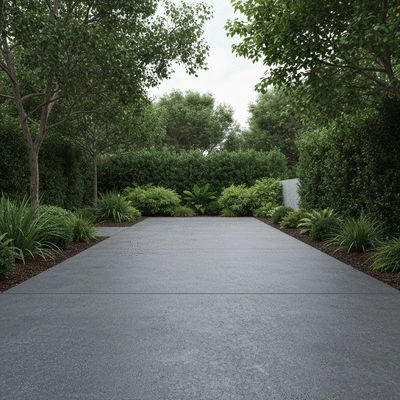 Eco-friendly concrete driveway with greenery