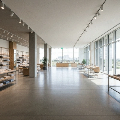 Modern retail space with polished concrete flooring