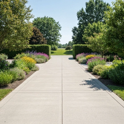 Concrete driveway with beautiful landscape