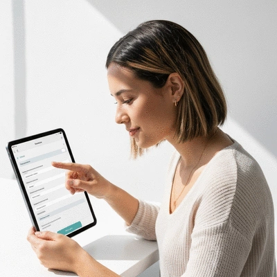 User submitting online form on tablet