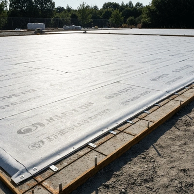 Concrete slab with vapor barrier installation