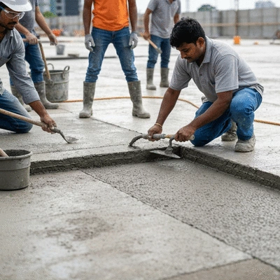 Concrete repair scene showing professional work