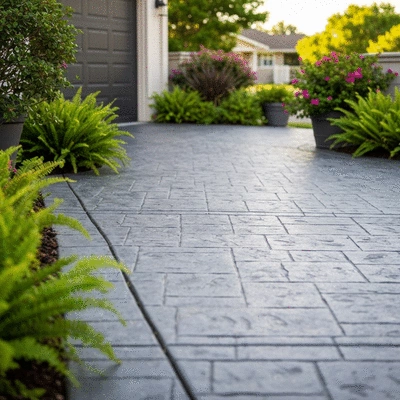 Eco-friendly concrete driveway with plants